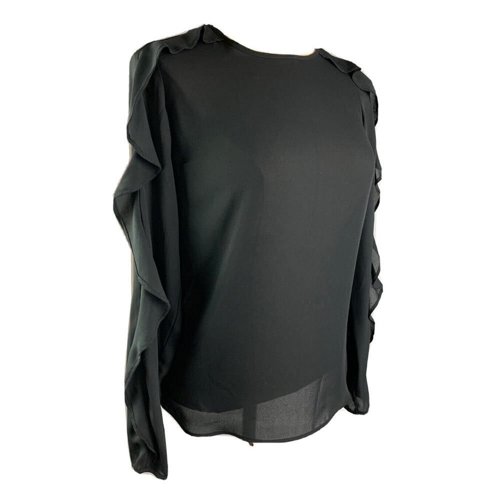 0 Primark Women's Black Sheer Popover Blouse Ruffle Detail Sleeve